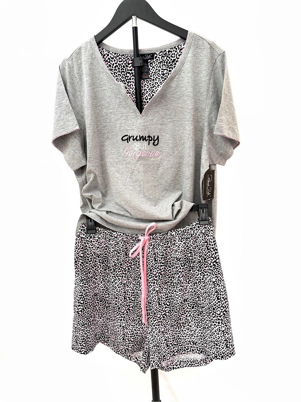 Rene Rofe Animal Print Pajama Set Gray & Pink XL NWT